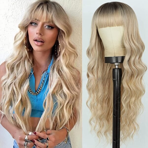 Bangs European and American Wig Gradient Change Long Curly Synthetic Full Head Cover - Chemical Fiber with Bangs - Image 10