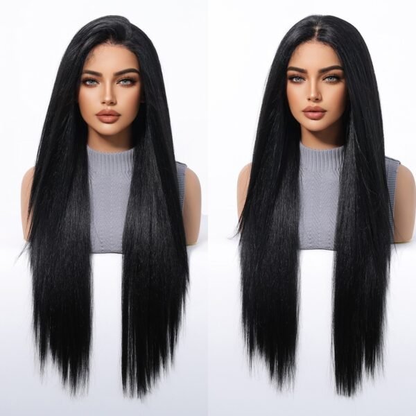 Wig Full Head Cover 13*6 Natural Lace Black Long Straight Free Seam Breathable Wind-Comfortable Design - Image 2