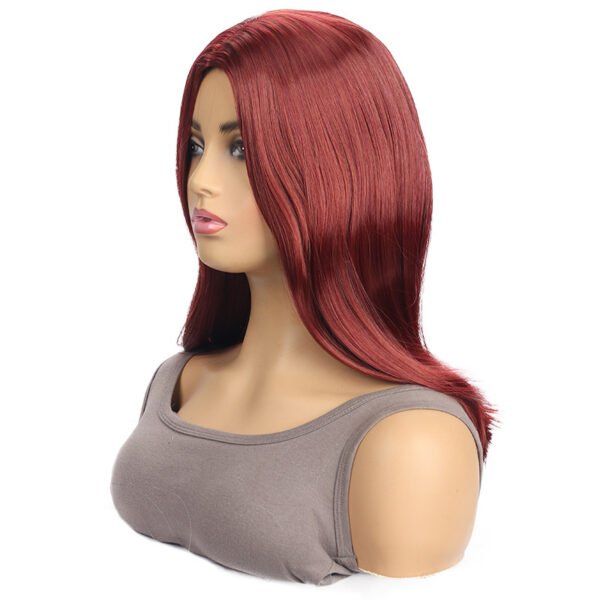 European and American women's wine-red medium part straight hair wig headpiece - Image 2