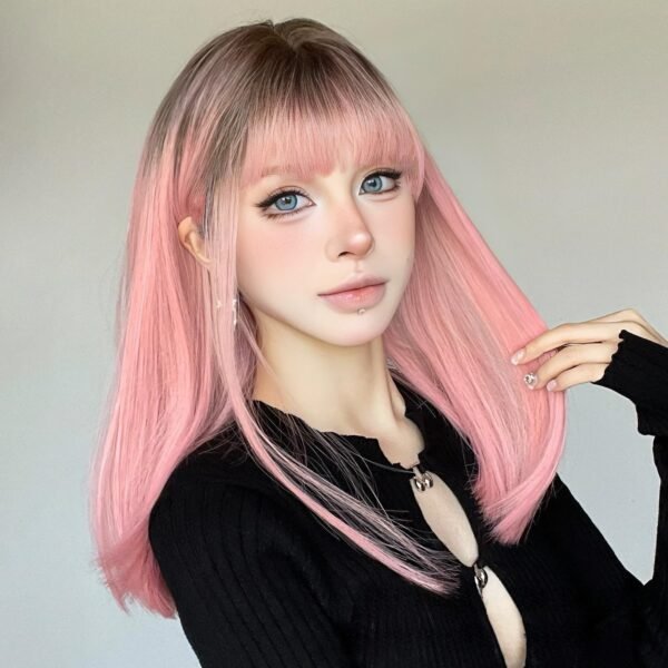 Hot wig female gradient pink Bob short curly hair factory spot matte high temperature silk full head cover - Image 5