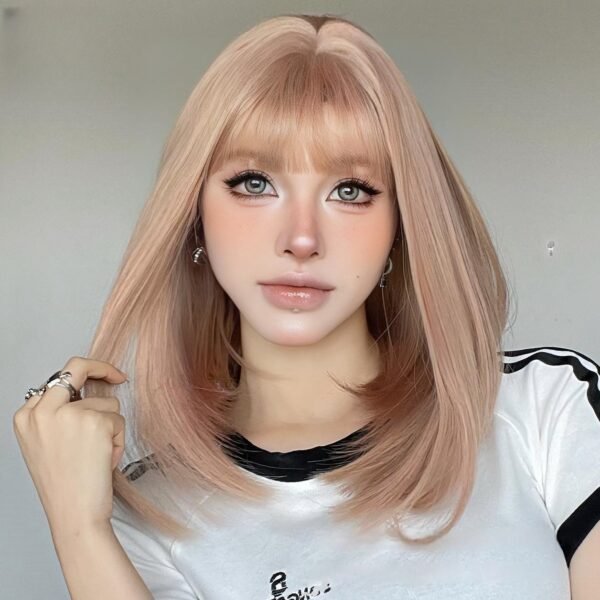 Bang Bang New Wig Long Blonde Pink Bob Korean Version Trim Face Bob Fashion Korean Version - Image 5