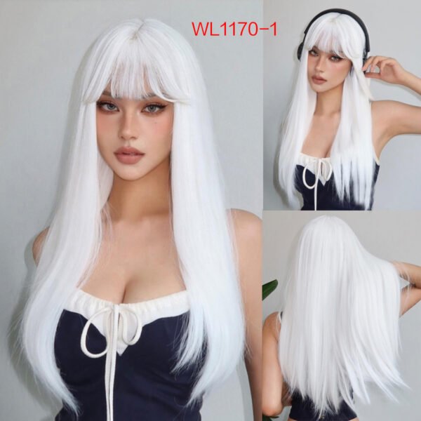 Goddess Wig Full Head European-Style New Straight Bangs Champagne Brown Long Straight Hair - Image 13