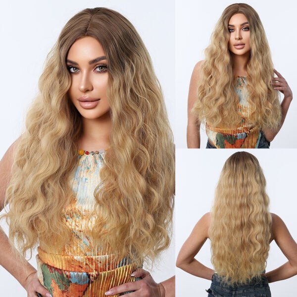 Golden Wool Curly Wig - Gradient Color, Full Head, Chemical Fiber, Fashionable Wig for Everyday Use