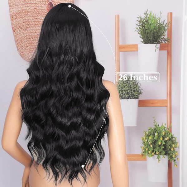 Hot 26-inch Lace Black Curly Hair Headgear for Women - Medium Long, Water Ripple, Chemical Fiber Design - Image 2