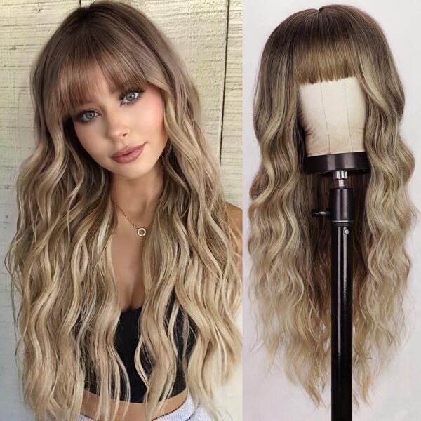 Bangs European and American Wig Gradient Change Long Curly Synthetic Full Head Cover - Chemical Fiber with Bangs - Image 6