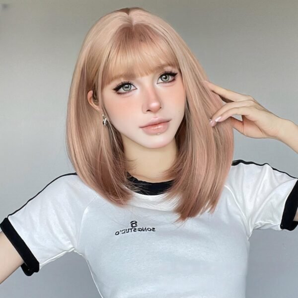 Bang Bang New Wig Long Blonde Pink Bob Korean Version Trim Face Bob Fashion Korean Version - Image 4