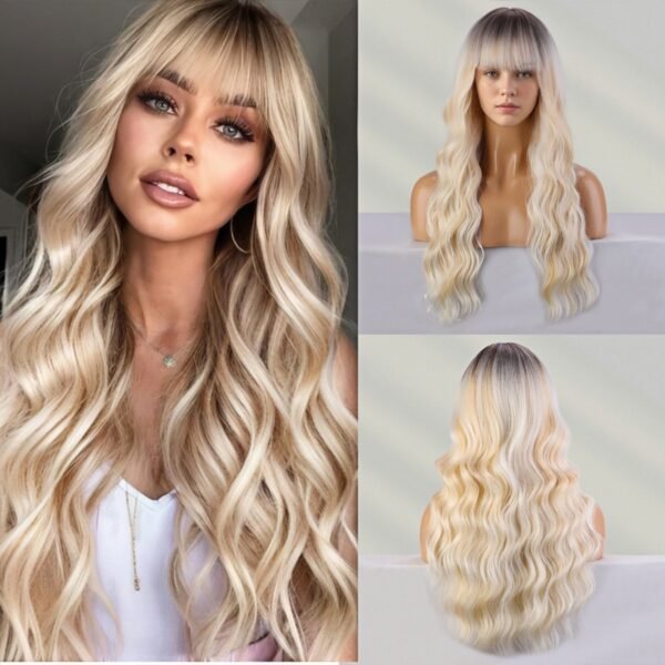 Bangs European and American Wig Gradient Change Long Curly Synthetic Full Head Cover - Chemical Fiber with Bangs