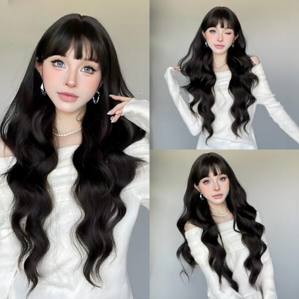 Women's Fashion Wig Egg Roll Air Bangs Big Waves Long Curly Hair Full Head Cover Realistic Everyday Look