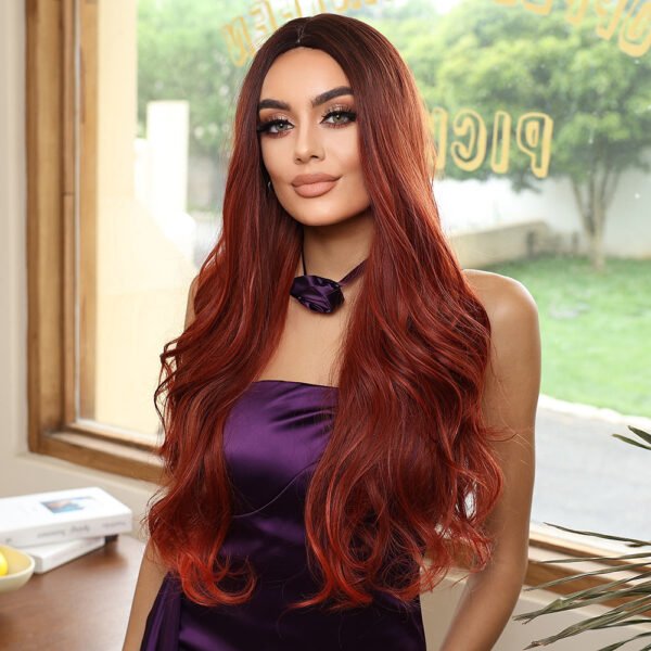 Black Gradient Brown Red 26inch Medium Dyed Realistic Natural Long Curly Wig Cover - Image 4