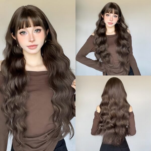 Wig female full head set long curly hair natural fluffy lazy wool roll Korean atmosphere daily whole wig set