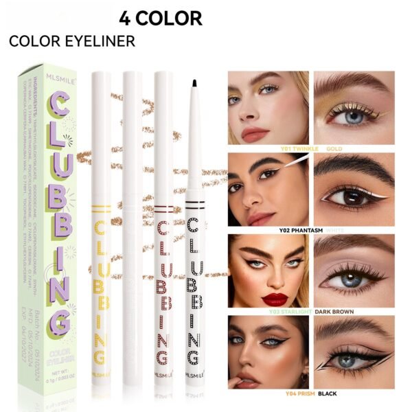 4 Color Eyeliner Gel Pencil Waterproof Sweatproof Long Lasting No Smudge Gold White Black Color Eyeliner Pencil